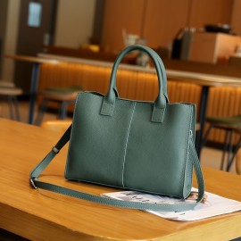 Women's Genuine Leather Handbag - Large Capacity Convertible Crossbody/Handbag with Detachable Strap, Golden-Tone Hardware & Secure Zipper Closure, Multi-Color Options (Black, Yellow, Red, Grey, Beige, Olive Green) - Durable Everyday Work & Travel Bag, Minimalist Design, Lined Interior, Spot Clean Only, Made in Guangzhou