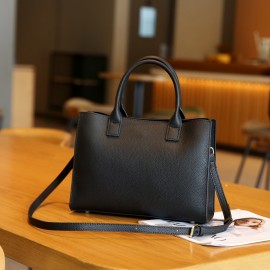 Women's Genuine Leather Handbag - Large Capacity Convertible Crossbody/Handbag with Detachable Strap, Golden-Tone Hardware & Secure Zipper Closure, Multi-Color Options (Black, Yellow, Red, Grey, Beige, Olive Green) - Durable Everyday Work & Travel Bag, Minimalist Design, Lined Interior, Spot Clean Only, Made in Guangzhou