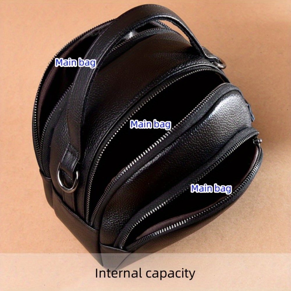 [Casual Leather Crossbody Messenger Bag] Genuine Leather Crossbody Bag for Women, Casual Solid Color Zippered Messenger Bag with Polyester Lining, Fashionable and Versatile from Guangzhou