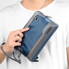 Men'S Premium Oxford Fabric Crossbody Bag with Adjustable Strap - Multi-Compartment Casual Shoulder Bag for Everyday Commute & Outings, Royal Blue with Orange Accents