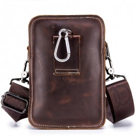 Men's Genuine Leather Crossbody Bag with Adjustable Strap - Brown One Shoulder Backpack, Front Flap Closure & Metal Eyelets - Compact Everyday, Motorcycle, Formal Bag - Sturdy First-Layer Cowhide Construction for Men, Secure Travel Pouch, Vintage Aesthetic