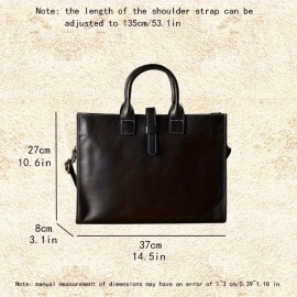 Men'S Genuine Leather Briefcase - Vintage Large Capacity Shoulder Bag with Adjustable Strap, Black & Brown, Durable for Business, Commuting, and Everyday Use, Commuting Accessory | Vintage Style Bag | Genuine Leather Bag, Large Capacity Bag, Small Briefcase For Men, Laptop Bag For Men