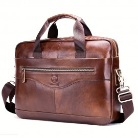 Men's Genuine Leather Tote Bag - Large Capacity, Multifunctional Briefcase with Adjustable Shoulder Strap, Durable First Layer Cowhide, Brown Multi-Compartment Design for Business Trips & Daily Commute, Daily Commute Bag | Multifunctional Design | Quality Leather Craftsmanship
