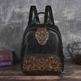 Women's Vintage Western Boho Backpack - Large Capacity Handbag with Floral & Lace-like Paisley Print, Adjustable Shoulder Straps, Golden-Tone Hardware (Coffee/Dark Brown/Tortoiseshell),, Travel