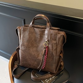 Vintage-Inspired Large Capacity Women'S Backpack - Adjustable Straps, Zipper Closure, Synthetic, Polyester Lining, Solid Color, Travel & Commute Bag, Commute Bag | Vintageinspired Bag | Synthetic Bag, Backpack for Travel