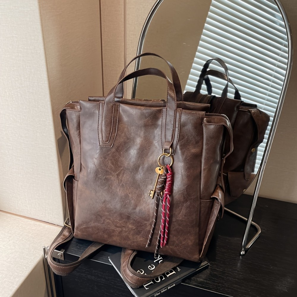 Vintage-Inspired Large Capacity Women'S Backpack - Adjustable Straps, Zipper Closure, Synthetic, Polyester Lining, Solid Color, Travel & Commute Bag, Commute Bag | Vintageinspired Bag | Synthetic Bag, Backpack for Travel