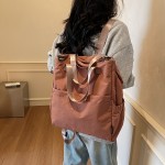 New Women'S Backpack, Double Shoulder Single Shoulder, Large Capacity, Outdoor, Simple Fashion, Zipper, Lightweight, Nylon, Polyester Lining, Removable Strap, Hand Wash, Black Beige Pink Adzuki Bean Color Options