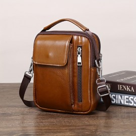 Men'S Genuine Leather Crossbody Bag - Adjustable Strap, Multiple Compartments, Zipper Closure, Black & Brown Options, Perfect for Everyday Use, Secure Travel Bag |