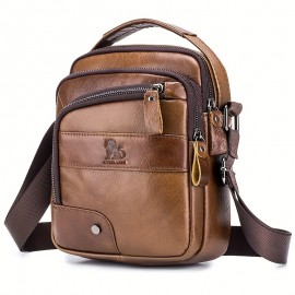 Genuine Leather Crossbody Bag with Adjustable Strap & Multiple Pockets - Deep Brown Vertical Unisex Shoulder Bag for Men & Women, Durable Everyday Commute & Holiday Gifts (Valentine's Day, Father's Day, Christmas)