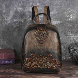 Women's Vintage Western Boho Backpack - Large Capacity Handbag with Floral & Lace-like Paisley Print, Adjustable Shoulder Straps, Golden-Tone Hardware (Coffee/Dark Brown/Tortoiseshell),, Travel
