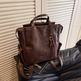 Vintage-Inspired Large Capacity Women'S Backpack - Adjustable Straps, Zipper Closure, Synthetic, Polyester Lining, Solid Color, Travel & Commute Bag, Commute Bag | Vintageinspired Bag | Synthetic Bag, Backpack for Travel