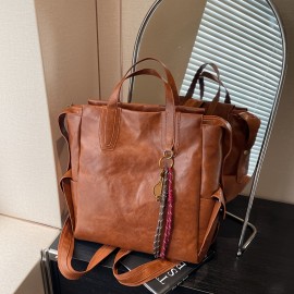 Vintage-Inspired Large Capacity Women'S Backpack - Adjustable Straps, Zipper Closure, Synthetic, Polyester Lining, Solid Color, Travel & Commute Bag, Commute Bag | Vintageinspired Bag | Synthetic Bag, Backpack for Travel